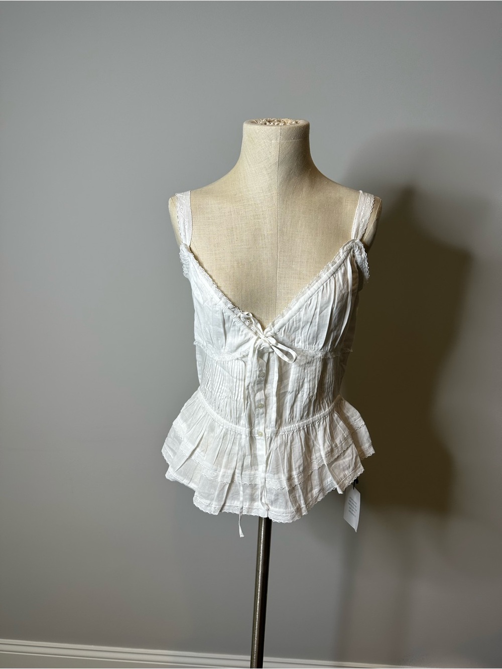 LPA White Ruffled Tie-Front Camisole